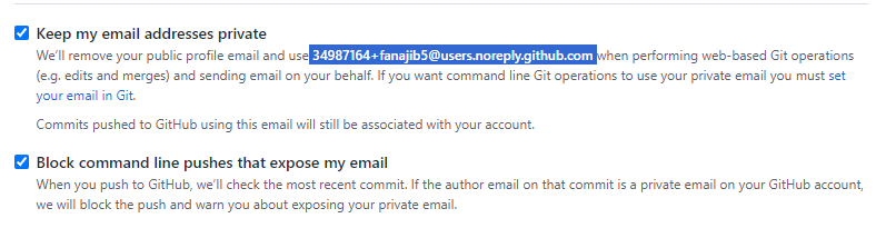 email settings on GitHub account
