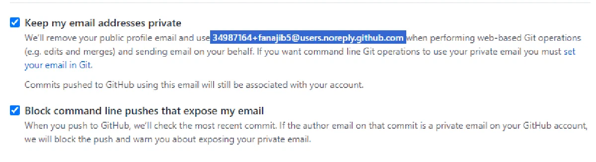 pengaturan email pada akun GitHub
